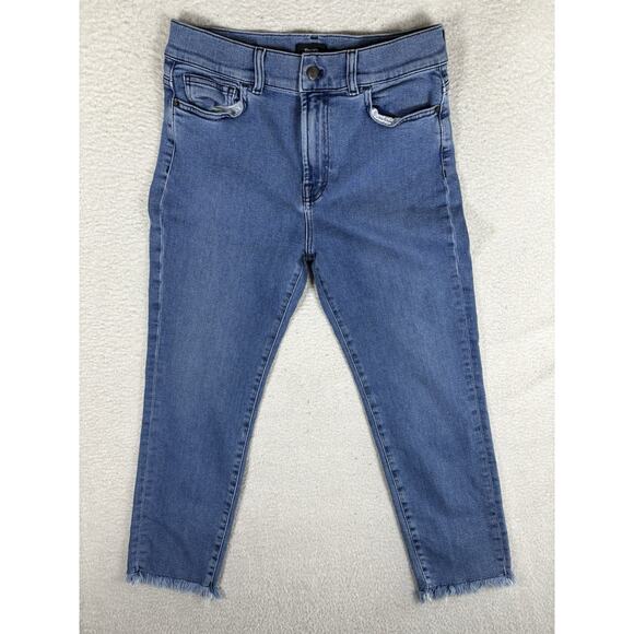 Theory Brand Jeans Womens 30x25 Blue Slim Straight Crop Medium Wash 5 Pocket - Picture 1 of 14